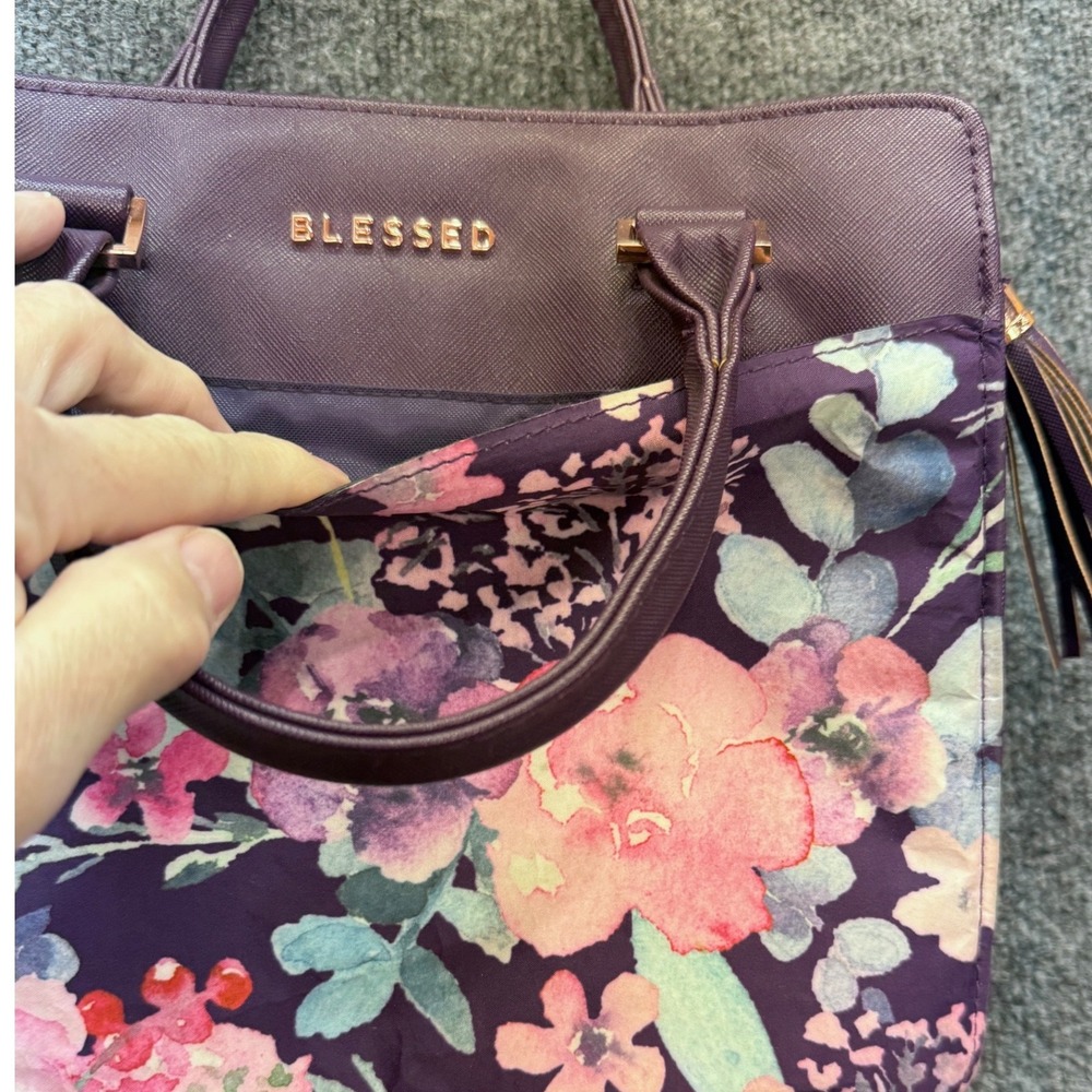 Blessed Bible Cover Case Purse Women's OS Purple Floral Watercolor Tassel Tote - Picture 5 of 9